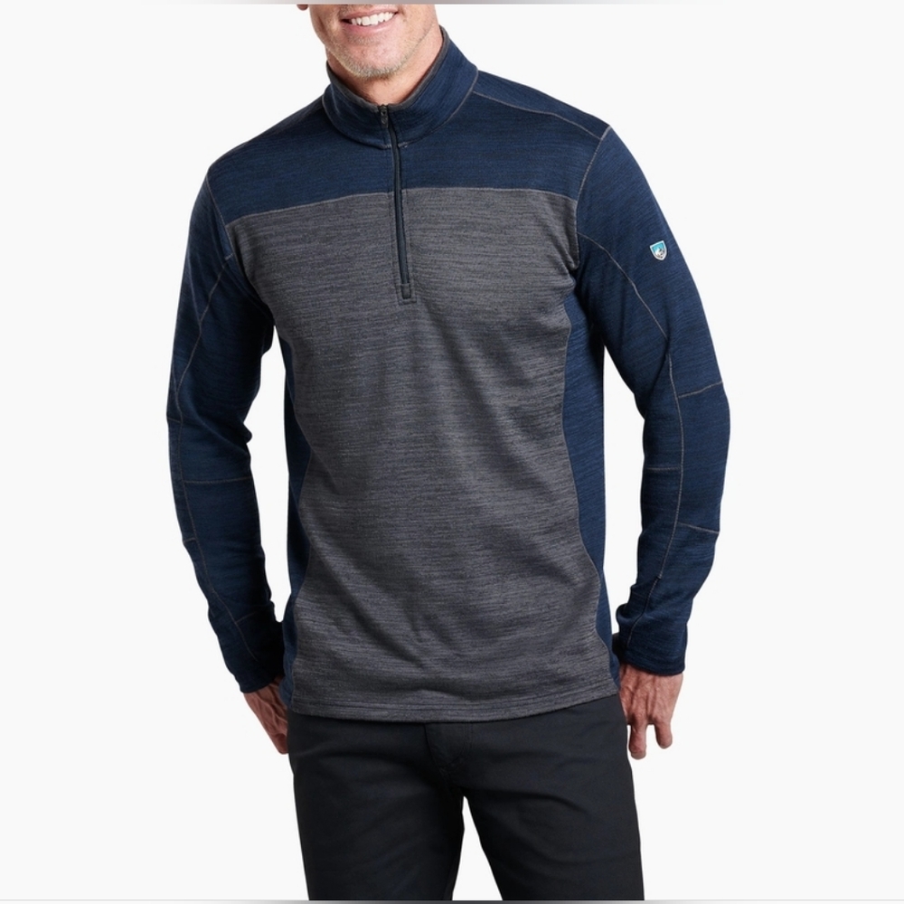 KÜHL Ryzer 1/4 Zip Pullover Midnight Blue Grey Technical Hiking Midlayer Mediym